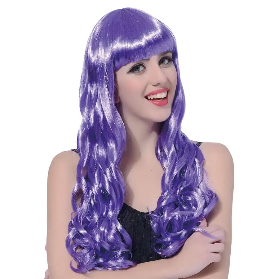 Longue Perruque Violette Ondulée – Image 2