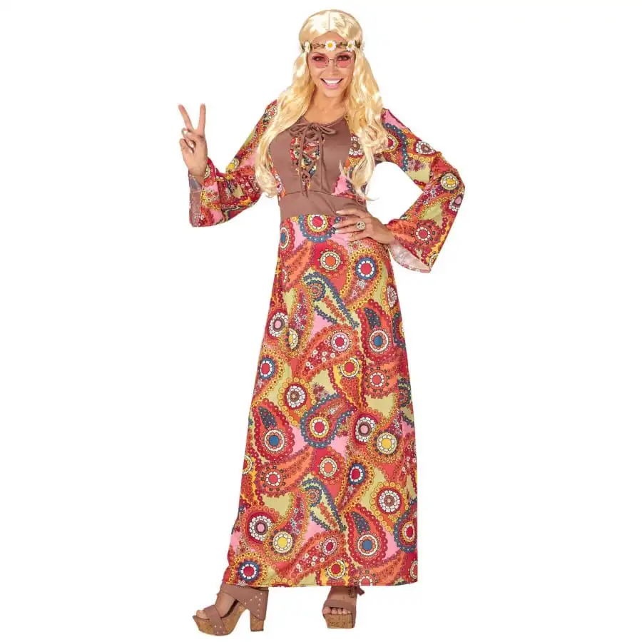 Longue Robe Hippie Multicolore Motifs 60's