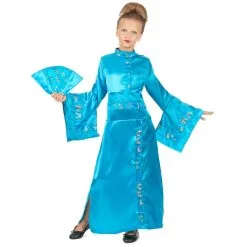 Longue Robe Kimono Bleue Asiatique Pour Enfant