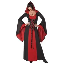 Longue Robe Noire Et Rouge à Capuche