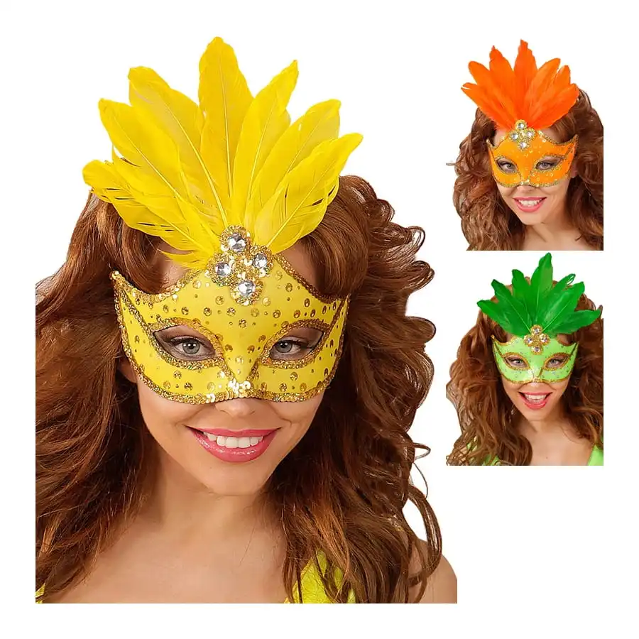 Loup Avec Grosses Paillettes Et Plumes Centrales