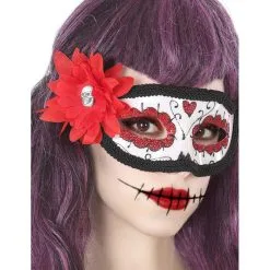 Loup Dia De Los Muertos Avec Fleur Rouge, Femme