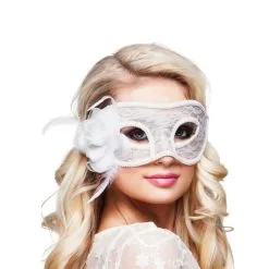 Loup En Dentelle Avec Rose Blanche