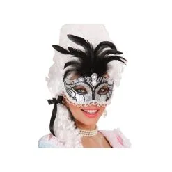 Loup Noir Argenté Pailleté Plumes Noires