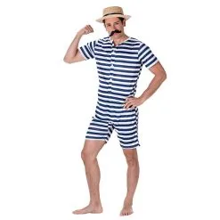 Maillot Rétro Rayé Blanc Bleu Pour Adulte