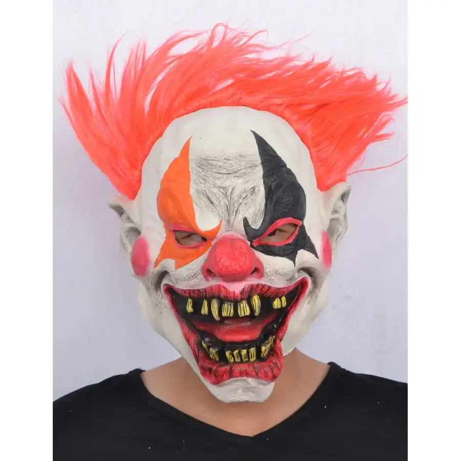 Masque Horrible Clown Avec Cheveux Rouges – Image 3