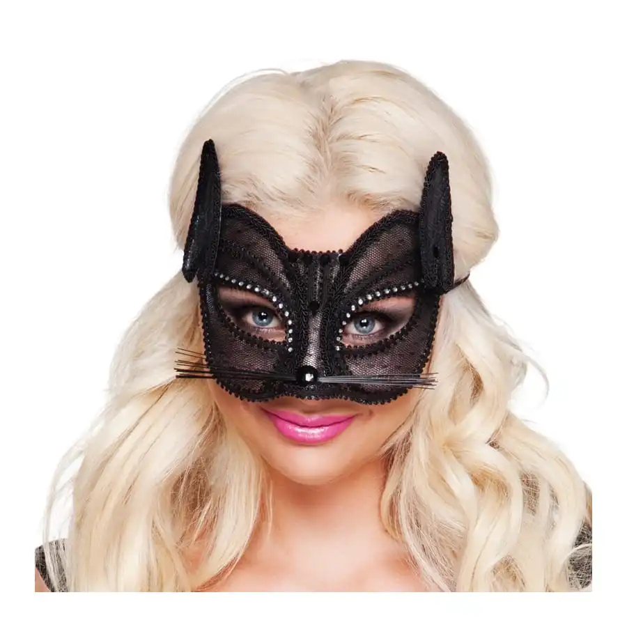 Masque Loup De Chat Noir En Dentelle