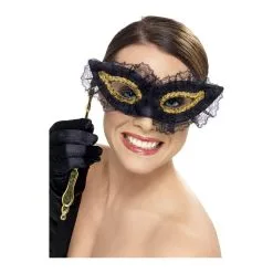 Masque Loup Dentelle Or Noir