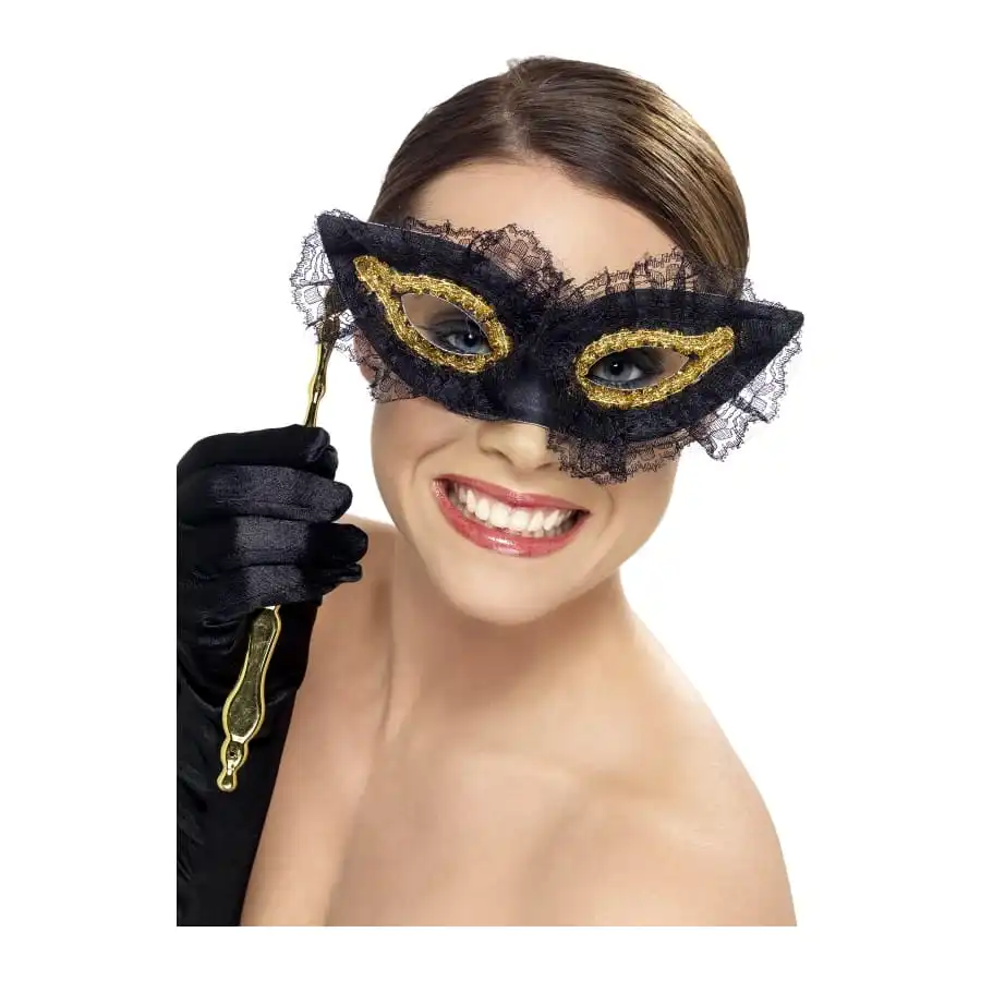 Masque Loup Dentelle Or Noir