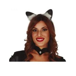 Oreilles De Chat Noir Avec Poils Blancs