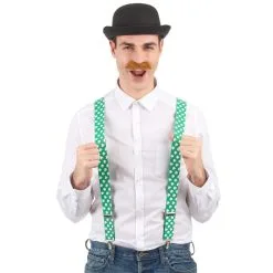 Paire De Bretelles Vertes Et Trèfles Blancs