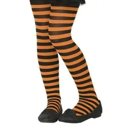 Paire De Collants Rayés Noir Et Orange Pour Enfant