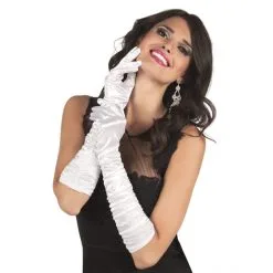 Paire De Gants Longs Blancs Satinés 41cm
