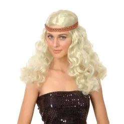 Perruque Blonde Hippie Ondulée Avec Bandeau