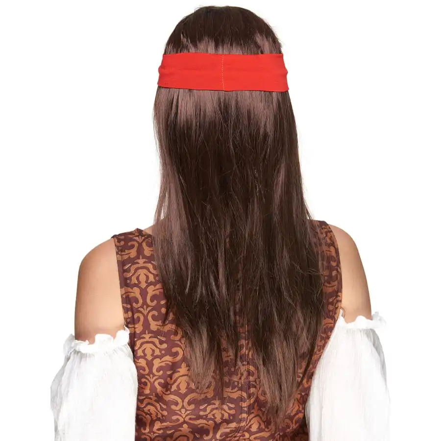 Perruque Brune De Pirate Avec Bandeau Rouge – Image 2
