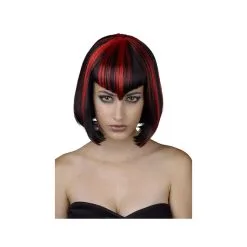 Perruque Carré Noir Et Rouge, Frange En Pointe