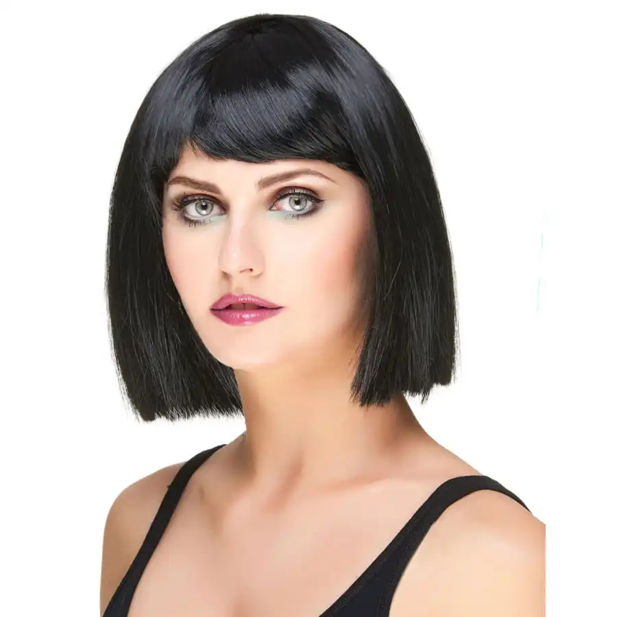 Perruque Carré Noire Mi Long à Frange