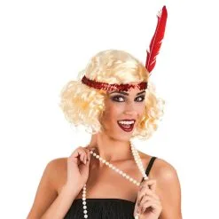 Perruque Charleston Blonde Avec Bandeau Rouge