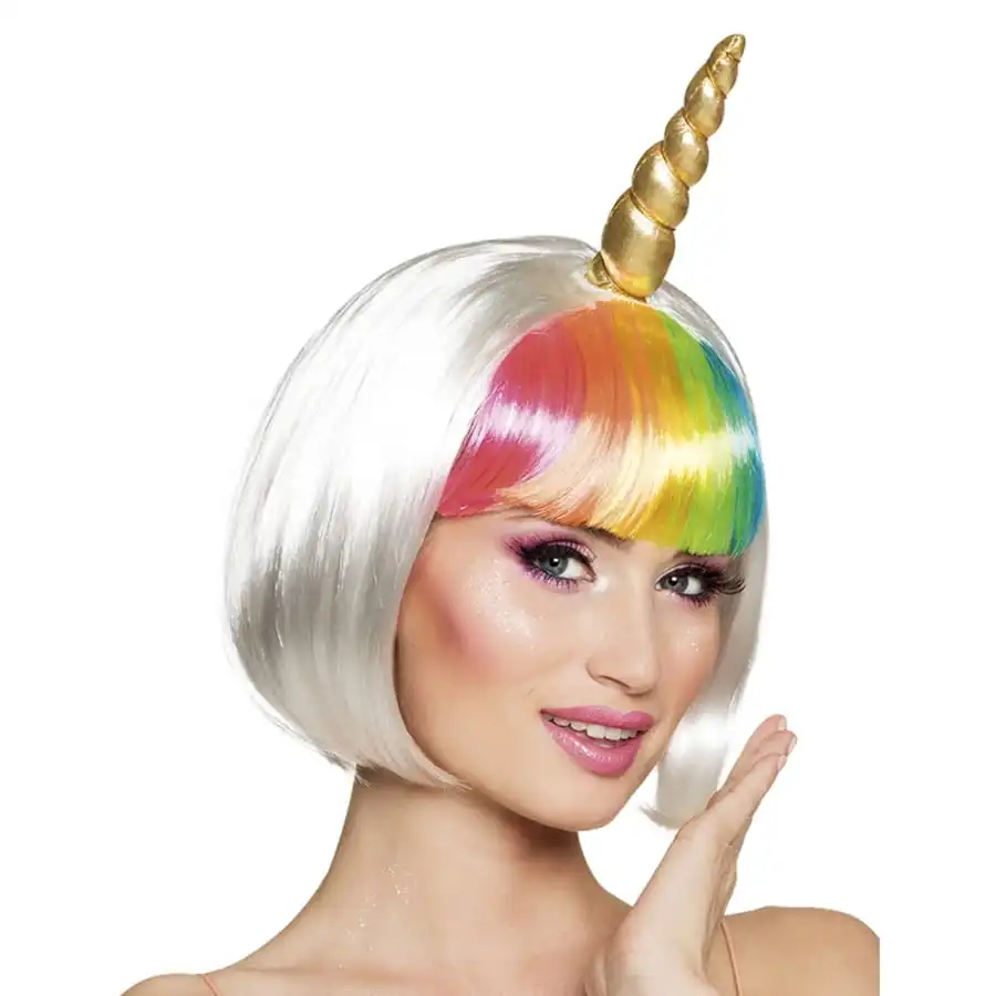 Perruque Courte Blanche De Licorne Avec Corne
