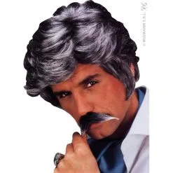 Perruque De Vieux Play Boy Avec Moustaches Grises