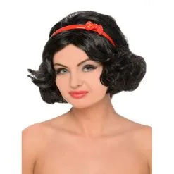 Perruque Noir De Princesse Avec Ruban Rouge