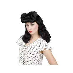Perruque Noire Ondulée Avec Montage Années 50
