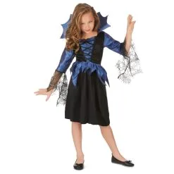 Robe Bleue Noir Manches Araignées Pour Fillette