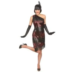 Robe Charleston Noir Rouge à Paillettes