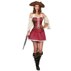 Robe Courte Bordeaux De Pirate Avec Dos Nu, Femme