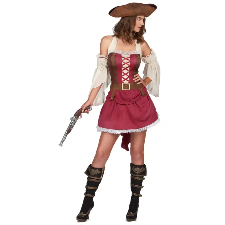 Robe Courte Bordeaux De Pirate Avec Dos Nu, Femme – Image 2