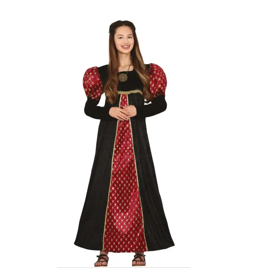 Robe De Petite Fille Médiévale Rouge Et Noire – Image 2