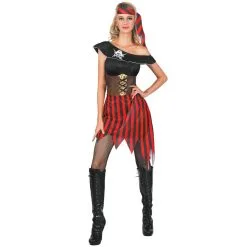 Robe De Pirate Sexy Rayée Rouge Et Noir Pour Femme