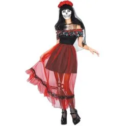 Robe Dia De Los Muertos Voile Rouge Transparent