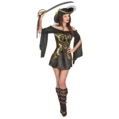 Robe Noire De Pirate Corset Doré