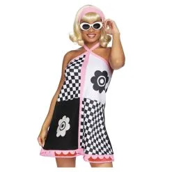 Robe Rétro Blanc Noir Et Rose Pour Femme, Luxe