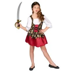 Robe Rouge De Petite Pirate Têtes De Morts Dorées
