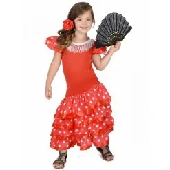 Robe Rouge Pois Blanc De Petite Danseuse Flamenco