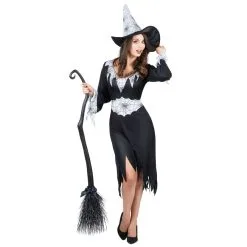 Robe Sorcière Noire Imprimé Toiles Fond Blanc