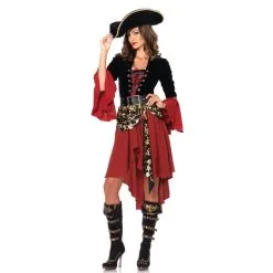 Tenue De Femme Pirate Bordeaux Corset Noir
