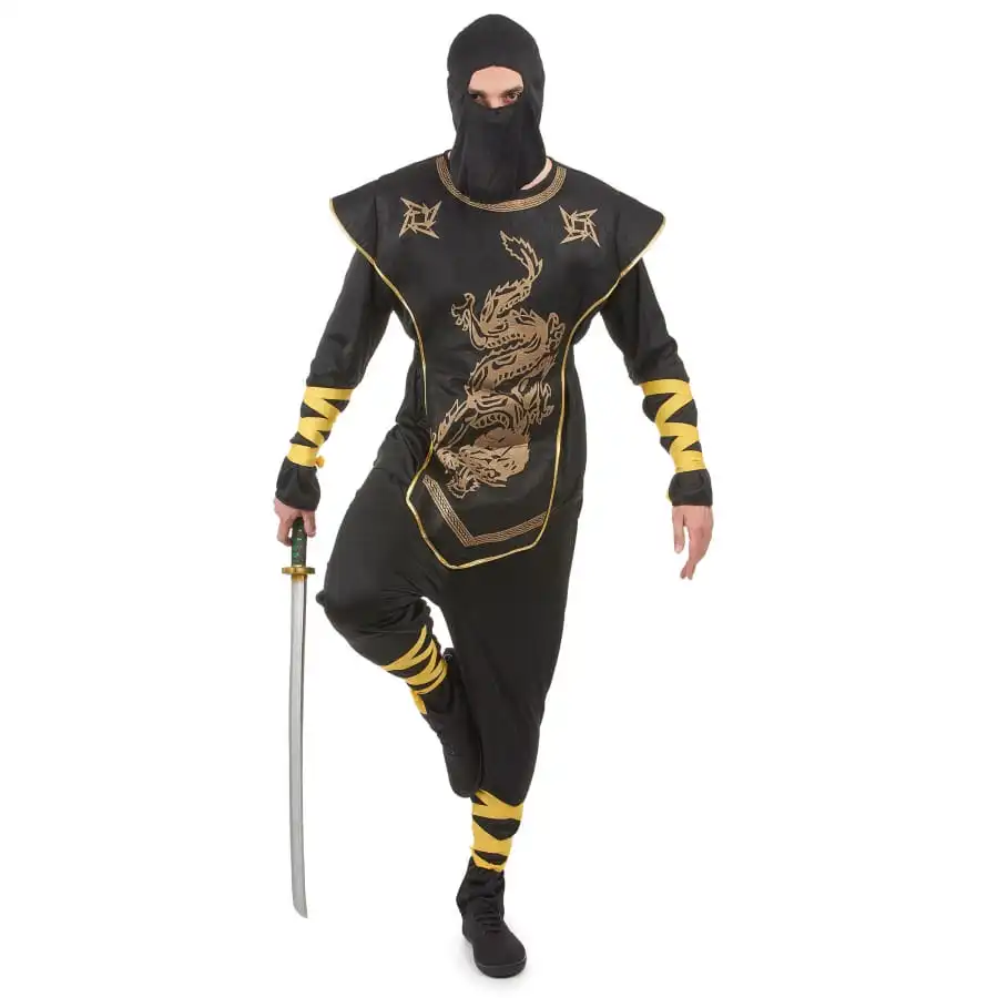 Tenue De Ninja Noir Et Doré Pour Adulte – Image 2