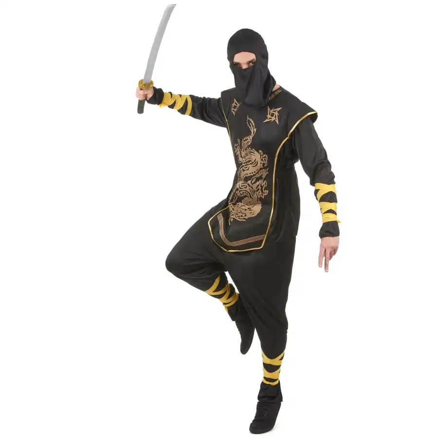 Tenue De Ninja Noir Et Doré Pour Adulte – Image 3