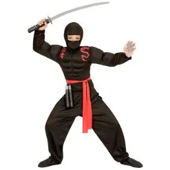 Tenue De Ninja Noir Musclé Rembourré Pour Enfant