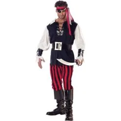 Tenue De Pirate Avec Pantalon Ligné Noir Et Rouge