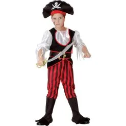 Tenue De Pirate Enfant Rayures Noires Et Rouges