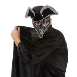 Tricorne Masque Dr Peste Noir Liserts Argentés