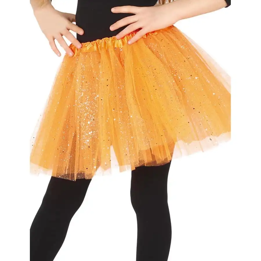 Tutu Orange Fille En Tulle Pailleté Argenté